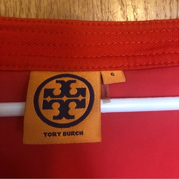 Tory Burch Leena Twill Sheath Midi Knee Length Dress Red Sz 6 - Picture 7 of 16
